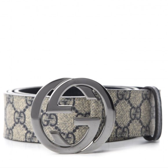 GUCCI GG Supreme Monogram Textured Calfskin Retro Interlocking G Belt Bag  Black 1297023